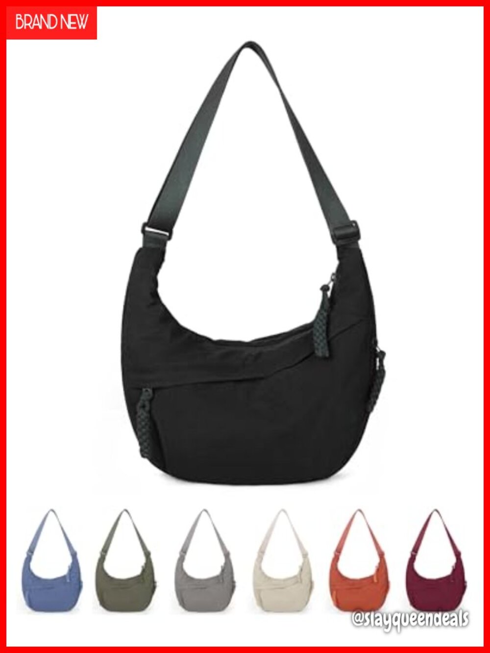 Nylon Crescent Hobo Crossbody Bag with Multiple Pockets